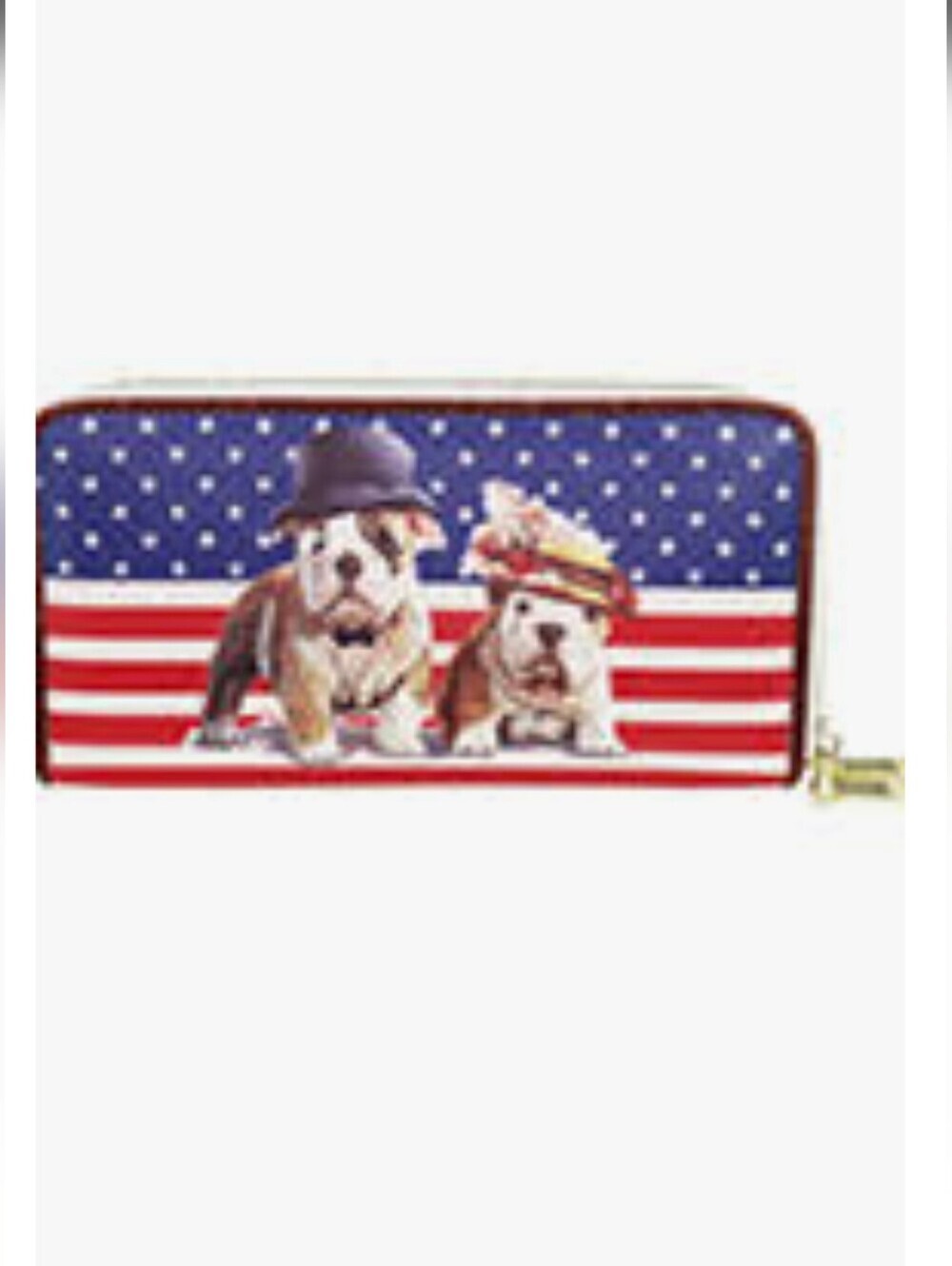 Brentano Patrotic Flag Bulldogs In Hats Zip-Around Wallet New